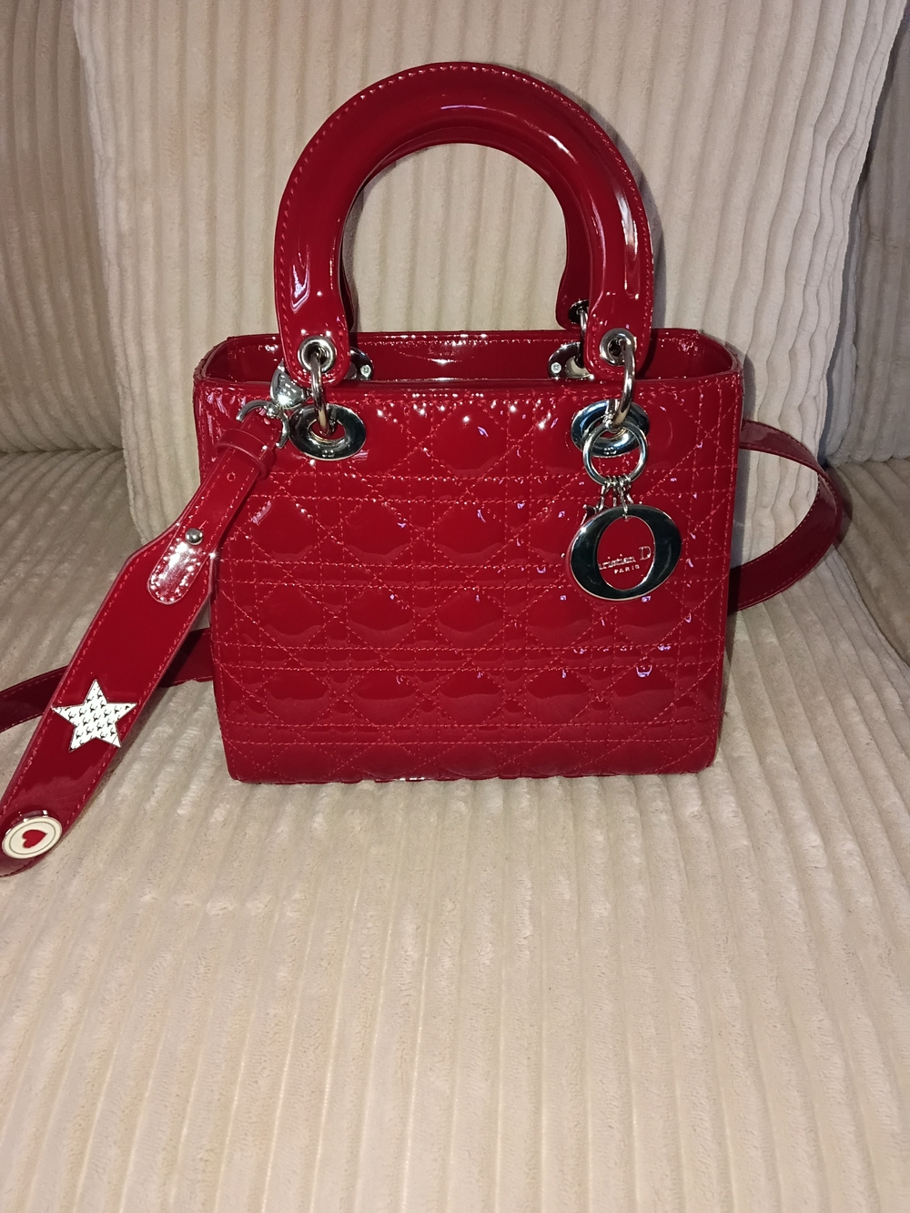 Red Patent Quilted Mini Tote with Star-Accent Strap